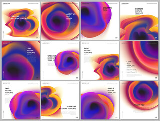 Brochure layout of square format covers design templates for square flyer leaflet, brochure design, report, presentation, magazine cover. Colorful gradient fluid backgrounds with dynamic liquid forms