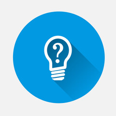 Vector icon solution to the problem, light bulb with question mark icon on blue background. Flat image with long shadow.