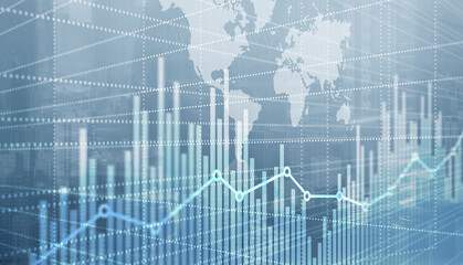 Abstract stock market bar graph on world map background