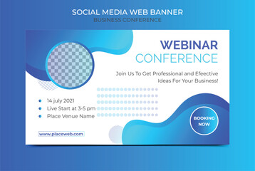 Webinar conference web banner or online Business invitation or live conference banner design. social media horizontal banner design.