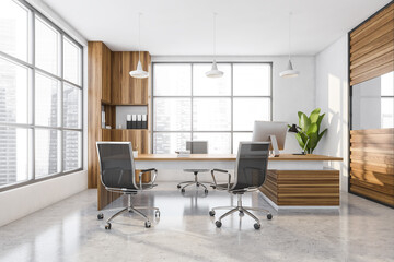 White business consulting room interior with furniture and panoramic windows