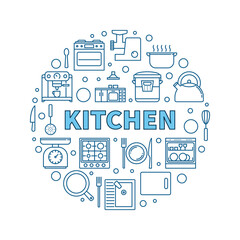 Fototapeta na wymiar Kitchen Interior vector round concept outline illustration