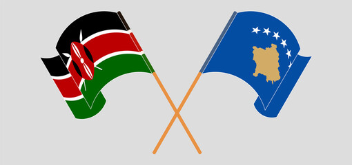 Crossed and waving flags of Kenya and Kosovo