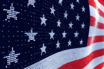 USA flag waving digital dots design. Independence Day modern background. Corporate concept American flag. Close up. 3d rendering
