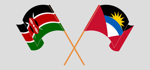 Crossed and waving flags of Kenya and Antigua and Barbuda