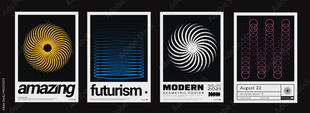Poster set of minimalist abstract posters. meta modern covers. swiss design pattern. futuristic geometric c