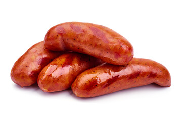 Roasted sausages, isolated on white background. High resolution image.