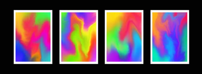 Set of watercolor colorful backgrounds. Modern abstract color backdrops. Bright hippie posters collection. Psychedelic art. © t1m0n344