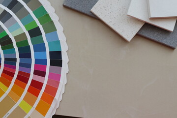 Color diy swatches and stone samples on light background