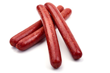 Smoked Hot dog sausages on a white background