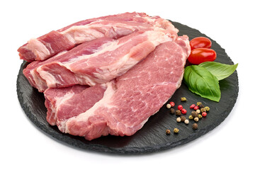 Pork steaks, isolated on a white background. High resolution image.