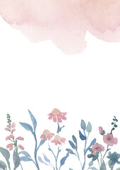 Watercolor peach pink blush green gold geometric frame clipart, Floral leaves wreath, Wildflower bouquet, Wedding invitation, Greenery frame