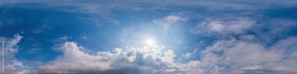 Wall mural blue sky panorama with cirrus clouds in seamless spherical equirectangular format. full zenith for u