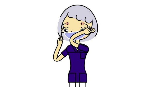 Female nurse wearing face on white background. cartoon animation.