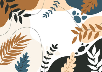 Design banner frame background with beautiful. background for design. Colorful background with tropical plants. Place for your text.	