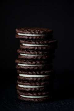Stack of chocolate sandwich cookies