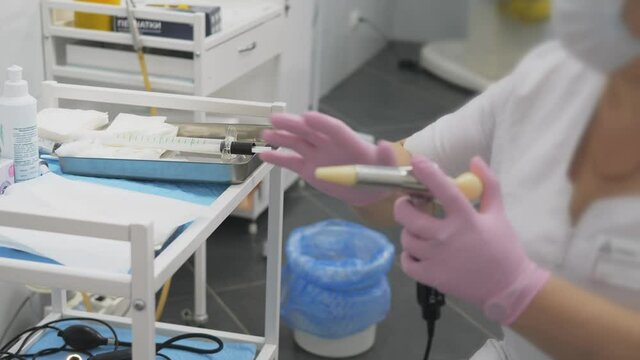 Coloproctologist. Medical instruments of the proctologist s office.