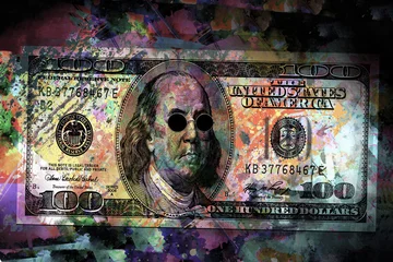 Deurstickers dollar banknote with creative colorful abstract elements on dark background © reznik_val