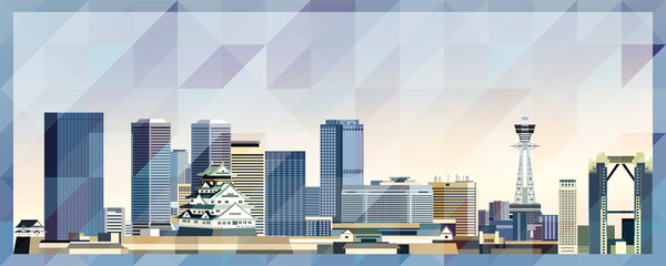 Naklejka premium Osaka skyline vector colorful poster on beautiful triangular texture background
