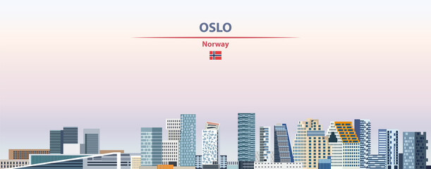 Oslo cityscape on sunset sky background vector illustration