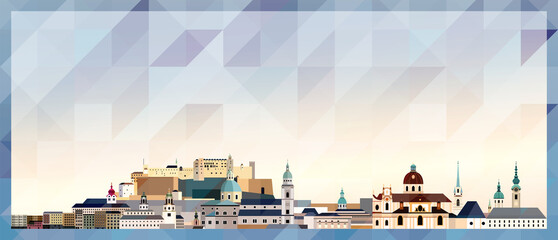 Fototapeta premium Salzburg skyline vector colorful poster on beautiful triangular texture background