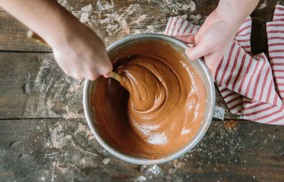 Chocolate cake being made