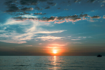 View of the amazing sky during sunset over Gulf of Thailand.