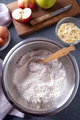Bakery concept. Ingredients for baking apple pie