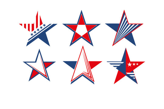 Set of stars in red blue and white United states national colors. Good for independence and veterans day design.