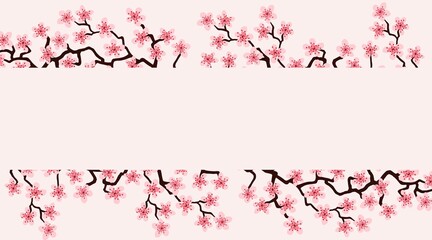 Floral greeting card with beautiful pink blossom flowers branch Sakura.Light pink colors Background with copy space text on Cherry Twig In Bloom.Postcard good for wedding invitation,Mother, Women day