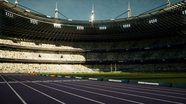 Sport outdoor athletics arena with the runway. High quality 4k footage