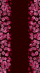 Vertical Floral greeting banner with beautiful pink blossom flowers branch Sakura.Buruny colors Background with copy space on Cherry Twig In Bloom.Postcard good for wedding invitation,Women day,Mother