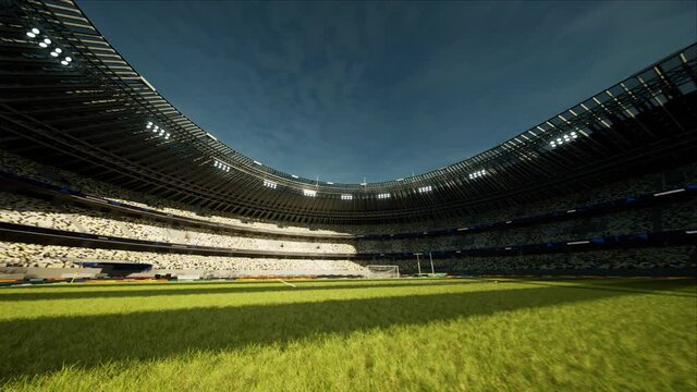 Professional stadium without people in sunlight before the game. High quality 4k footage
