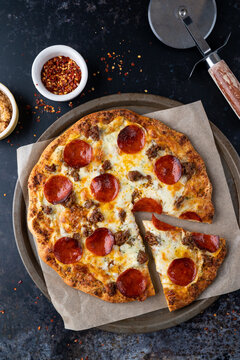 Peperoni and sausage pizza  