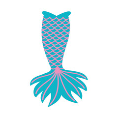 Cute mermaid tail isolated on white background. Props for girls party, greeting card or t-shirt print. Vector flat illustration.