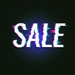 Sale banner or poster glitch effect on black background