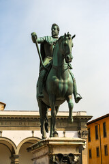 Fototapeta na wymiar Florence, Italy. Beautiful monument (Monumento Equestre a Granduca Ferdinando I de' Medici) at Piazza della Santissima Annunziata in Florence.
