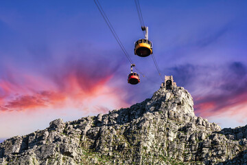 Obraz premium Table Mountain cable cars - Great outdoors adventure and travel holiday destination, Cape Town, South Africa