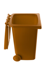 Plastic brown trash can isolated on white background