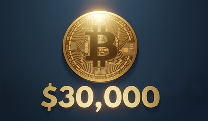 Bitcoin coin 3d, price 30000