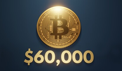 Bitcoin coin 3d, price 60000