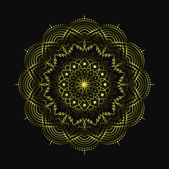 bohemian mandala gold and black, antistress coloring book, tattoo design oriental or indian, islamic mysterious hand drawn ornament for meditation or yoga vector illustration print for laser engraving