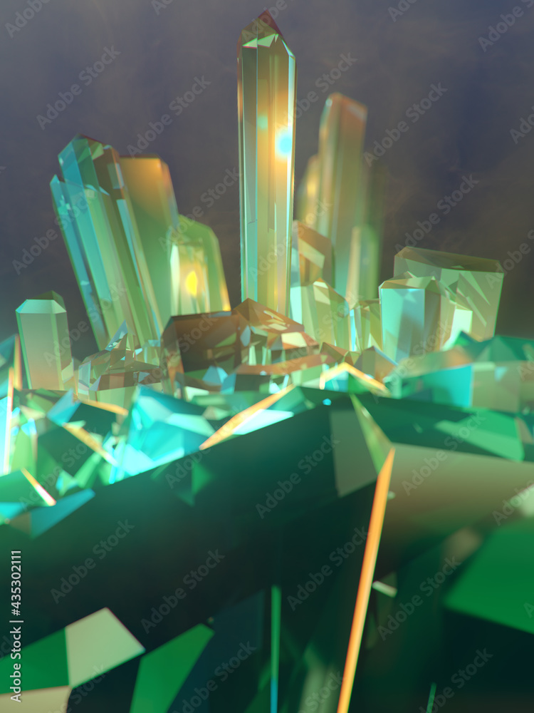 Poster 3d rendering digital illustration of sparkling diamond surrounded by light smoke. abstract shiny bac