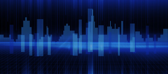 Abstract cyber wallpaper with blue lines like radio frequency on dark background