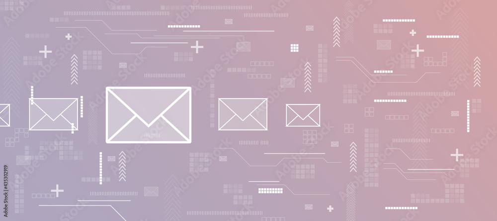 Poster notification message concept with white envelopes, arrows, lines and squares