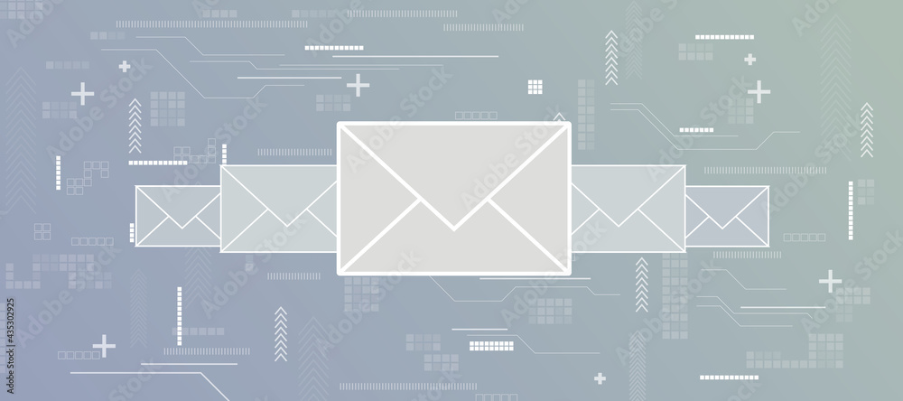 Poster communication concept with white envelopes on abstract grey background