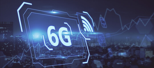 6g white hologram logo with wifi logotype. Internet wireless technology concept, 3d rendering