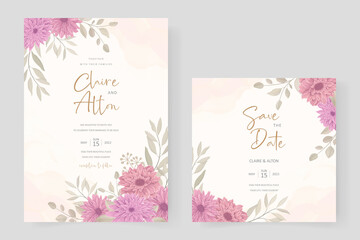 Fototapeta na wymiar Elegant wedding invitation template with chrysanthemum flower design