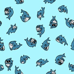 Shark underwater seamless world. Hand drawing. Dolphins in the sea. Background illustration vector