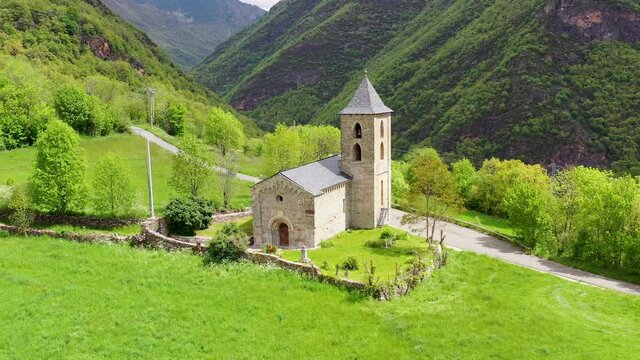 Roman Church of Santa Maria de la Asuncion in Coll, Catalonia - Spain. This is one of the nine churches which belongs to the UNESCO World Heritage Site.